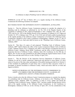 ORDINANCE NO. 1798 An ordinance to adopt a Plumbing Code for