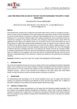 LEAD TIME REDUCTION AS ONE OF THE KEY FACTOR