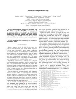 Reconstructing Core Dumps - Dependable Systems Lab