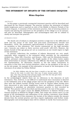 THE INTERMENT OF INFANTS OF THE ONTARIO IROQUOIS Mima