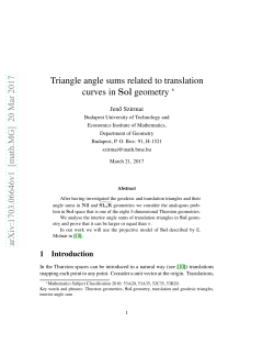 Triangle angle sums related to translation curves in $\SOL $ geometry