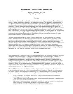 Scheduling and Controls of Project Manufacturing