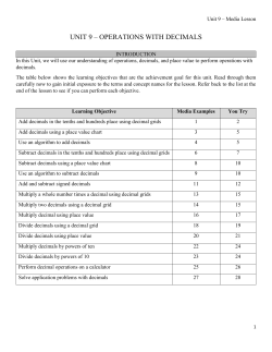 UNIT 9 &ndash; OPERATIONS WITH DECIMALS