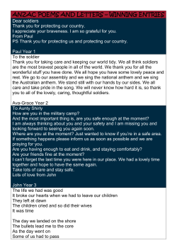 ANZAC POEMS AND LETTERS &ndash; WINNING ENTRIES