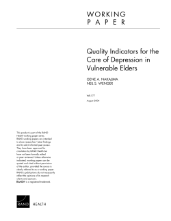 Quality Indicators for the Care of Depression in Vulnerable Elders