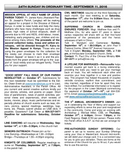 24th Sunday in Ordinary Time &ndash; Sep. 11, 2016