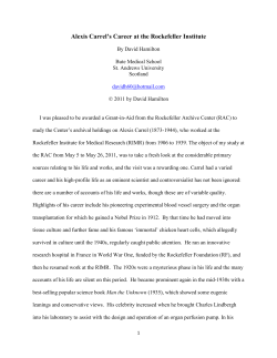 Hamilton, David. Alexis Carrel`s Career at the Rockefeller Institute.