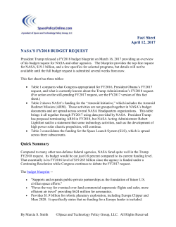 Fact Sheet April 12, 2017 NASA`S FY2018 BUDGET REQUEST