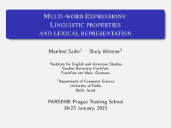 Multi-word Expressions: Linguistic properties and lexical