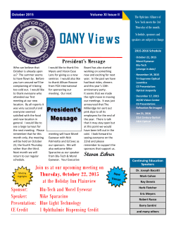 October 2015 Newsletter - Opticians Alliance of New York