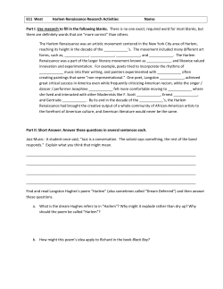 E11 West Harlem Renaissance Research Activities Name: Part I