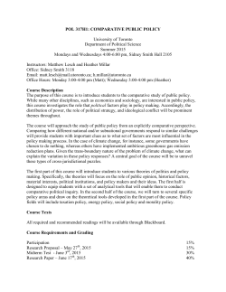 POL 317H1: COMPARATIVE PUBLIC POLICY University of Toronto