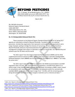 March 2017 Ms. Michelle Arsenault National Organic Standards