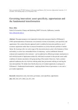 asset specificity, opportunism and the fundamental transformation