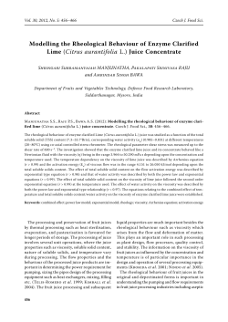 Modelling the Rheological Behaviour of Enzyme Clarified Lime