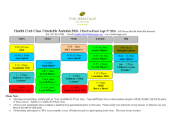 Health Club Class Timetable Autumn 2016. Effective From Sept 5th