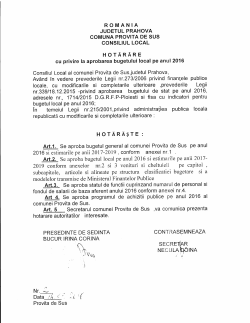 Hotarare privind Bugetul local detaliat la venituri si cheltuieli pe