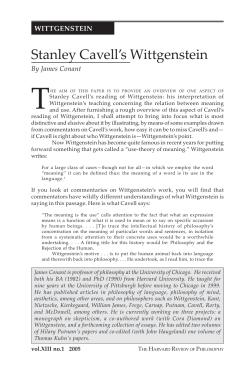 Stanley Cavell`s Wittgenstein - UChicago Philosophy