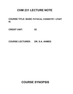 CHM 231 LECTURE NOTE COURSE SYNOPSIS