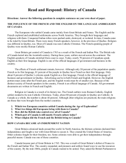 Read and Respond: History of Canada