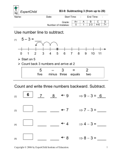 Use number line to subtract. 5 &ndash; 3
