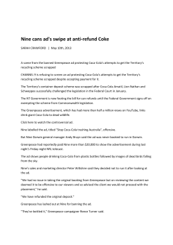 Nine cans ad`s swipe at anti-refund Coke