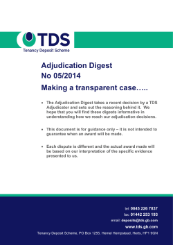 Adjudication Digest No 05/2014 Making a transparent case&hellip;..
