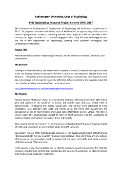 Roehampton University, Dept of Psychology PhD Studentship