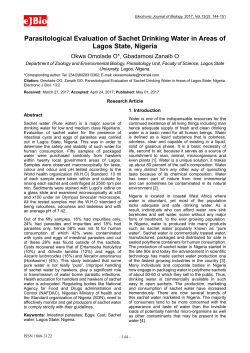 Parasitological Evaluation of Sachet Drinking Water in Areas of
