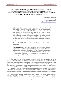 the formation of the theme of individuation in schleiermacher`s &uuml;ber