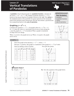 Lesson 27 Vertical Translations of Parabolas