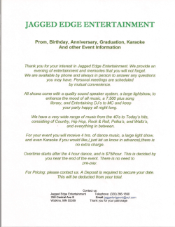 Event Info - jagged edge entertainment