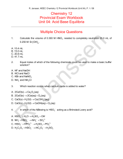 Chemistry 12 &ndash; Provincial Workbook and Answer Key &ndash; Unit 04