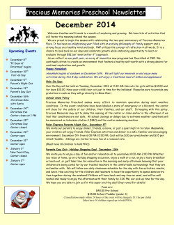 December 2014 Precious Memories Preschool Newsletter