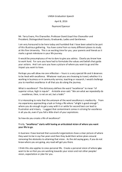 UNISA Graduation Speech April 8, 2016 Raymond Spencer Mr