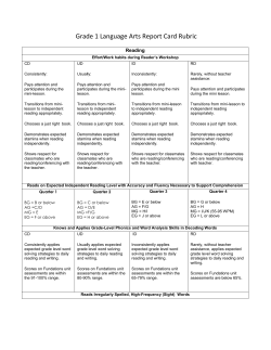 Grade 1 Language Arts Report Card Rubric