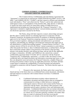 COMMON INTEREST, CONFIDENTIALITY, AND JOINT DEFENSE