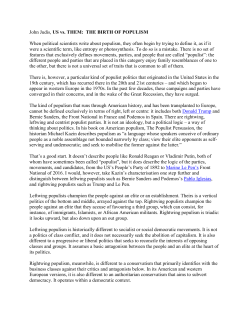John Judis, US vs. THEM: THE BIRTH OF POPULISM When political