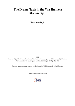 The Drama Texts in the Van Hulthem Manuscript