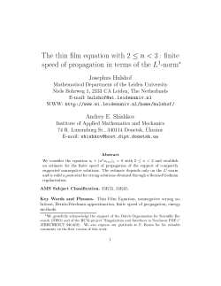 The thin lm equation with 2 n < 3 : nite speed of propagation in terms