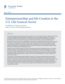 Entrepreneurship and Job Creation in the U.S. Life Sciences Sector
