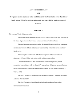 ANTI CORRUPTION ACT ACT To regulate matters incidental to the