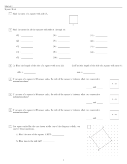 Math 811 Square Root 1. Find the area of a square with side 15. 2
