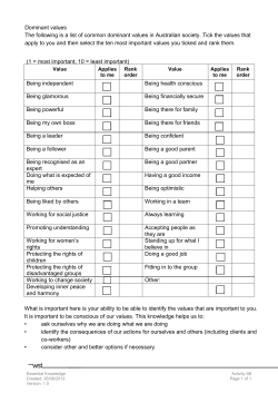 (1 = most important, 10 = least important) Being independent Being