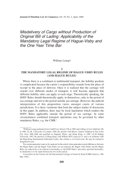 Misdelivery of Cargo without Production of Original Bill of Lading