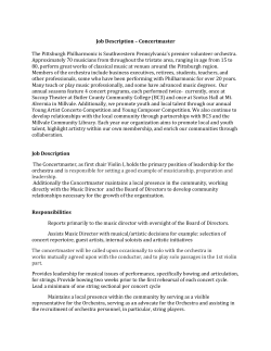 Job Description &ndash; Concertmaster The Pittsburgh Philharmonic is