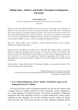 Killing Jokes - Ha&scaron;ek`s and Kafka`s Reception in Hungarian