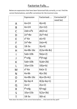 Factorise Fully.... A B C D E F G H I J K L M N O P Q R S T