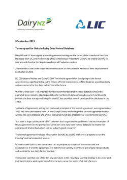 9 September 2013 Terms agreed for Dairy Industry Good
