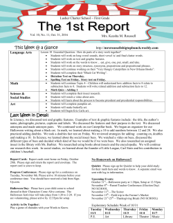 This Week @ a Glance Last Week in Detail